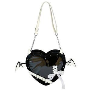 Gothic Heart Ita Bag with Bat Wings & Devil Horns PU Leather - Black